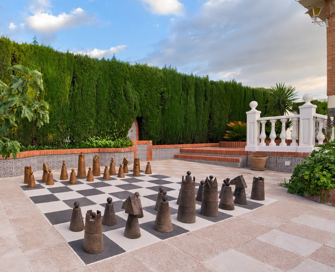 Ajedrez gigante en el jardín de Villa Granada Garden